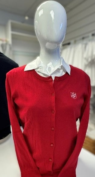 Red crewneck cardigan