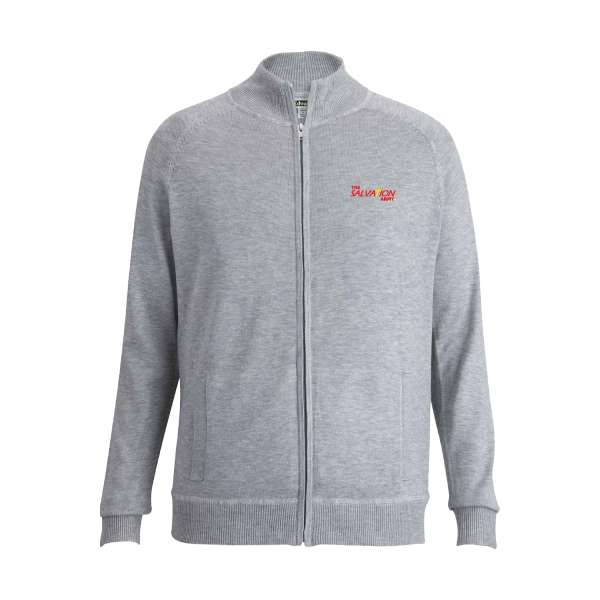 Men's Grey Full-Zip Sweater With Pockets