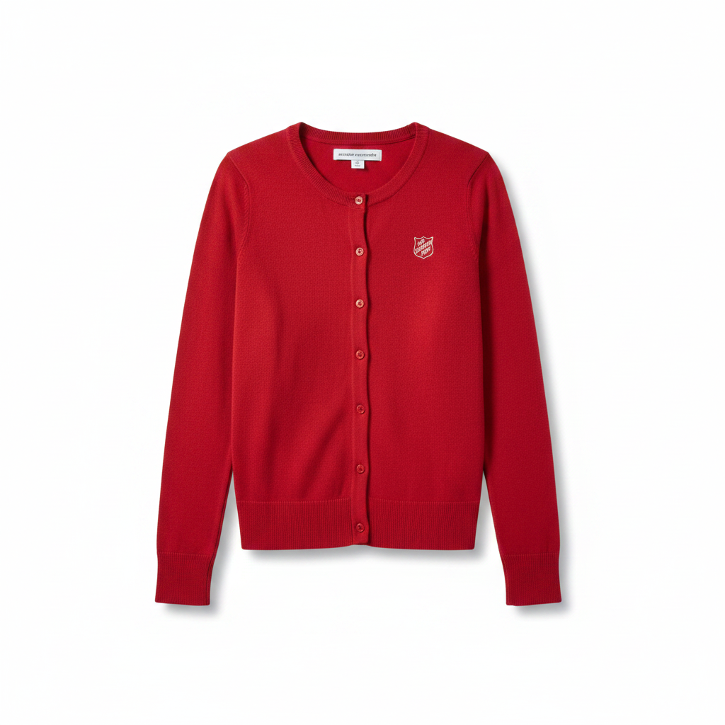 Red crewneck cardigan