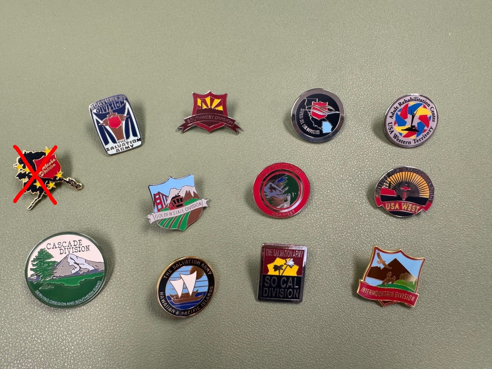 Set of 11 Division Pins (includes vintage "Sierra Del Mar" pin)